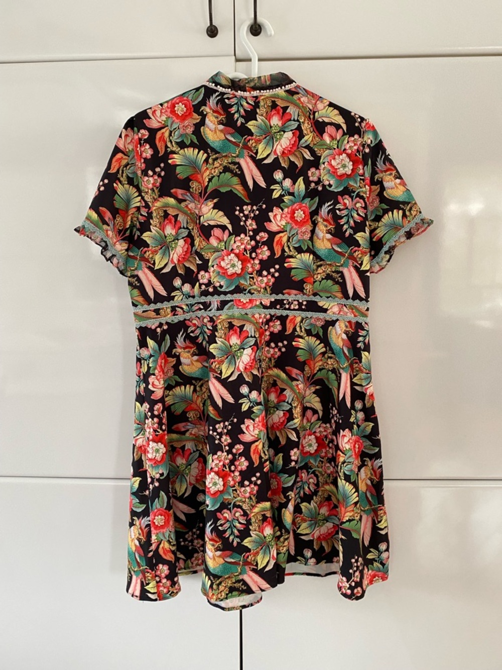 Floral Midi Dress in Black with Multicolor Blooms - Picture 3 of 9